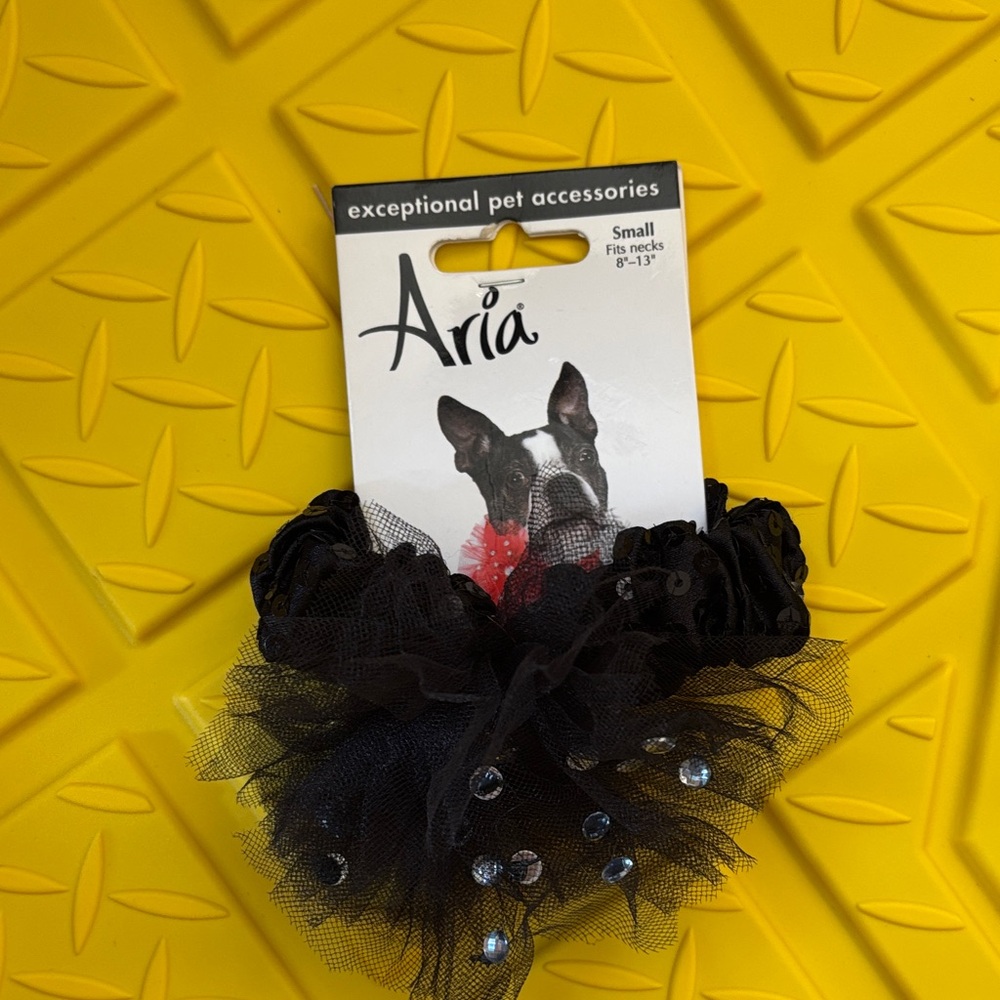 Aria Black Tulle Pet Collar with Rhinestones